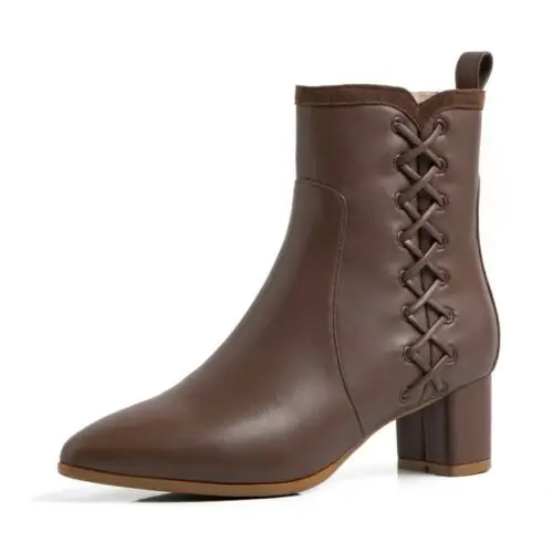 

Women Ankle Boots Block Mid Heels Pointed Toe Booties Shoes Side Zip US 4.5-10.5 C16
