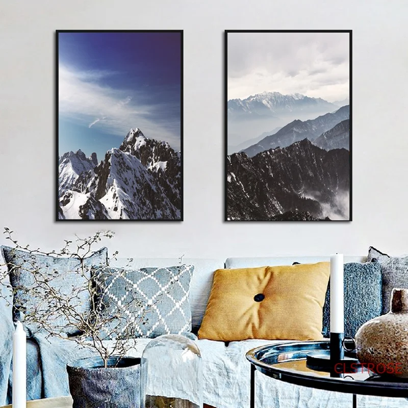 Простой скандинавский постер снежный Горный пейзаж холст Современное украшение