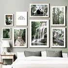 Настенный плакат с изображением леса джунглей водопада панды цветов листьев в скандинавском стиле, настенная живопись на холсте, настенные картины для декора гостиной