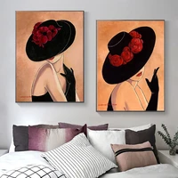 modern elegant lady canvas painting top hat girl wall art posters and prints wall art pictures for cafe bar room decoration