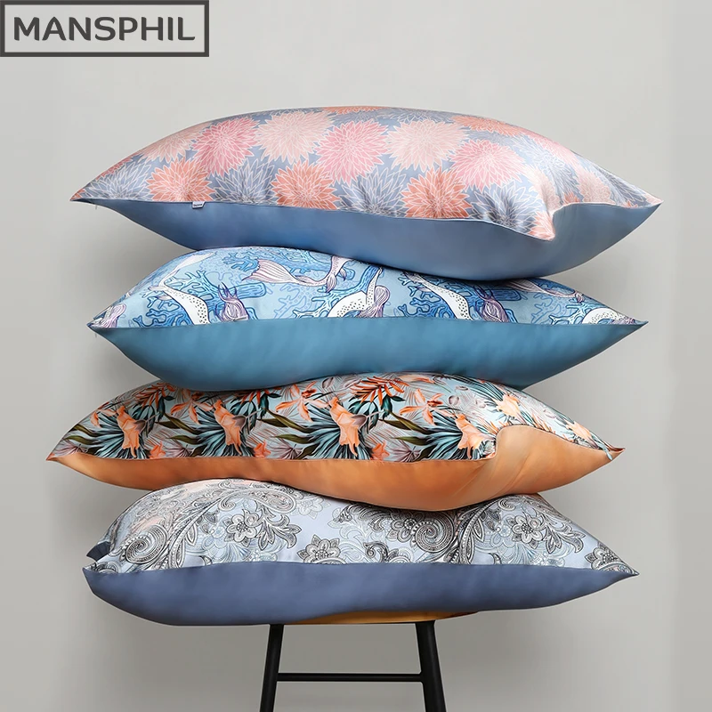22 Momme Printed Mulberry Silk Pillowcase Backside Tencel For Hair Skin Care 2 in 1 Pillow Case Cover Multifunctional Dakimakura | Дом и сад