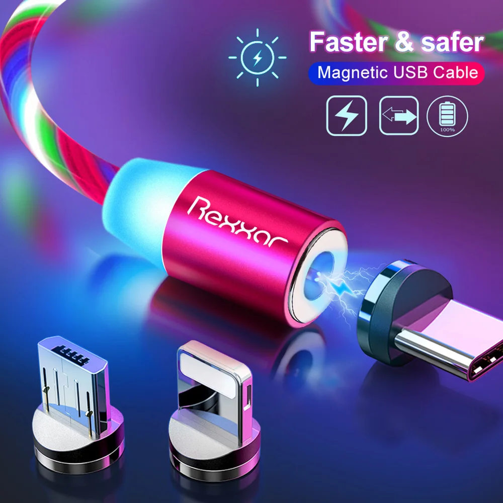 Светодиодный магнитный кабель Micro USB Type C Магнитный зарядный Шнур для iphone Samsung Xiaomi