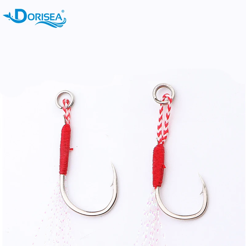 

DORISEA 10pcs Single Jig Assist Jigging Assistant Stainless Steel Hooks with Feather 8#- 18#