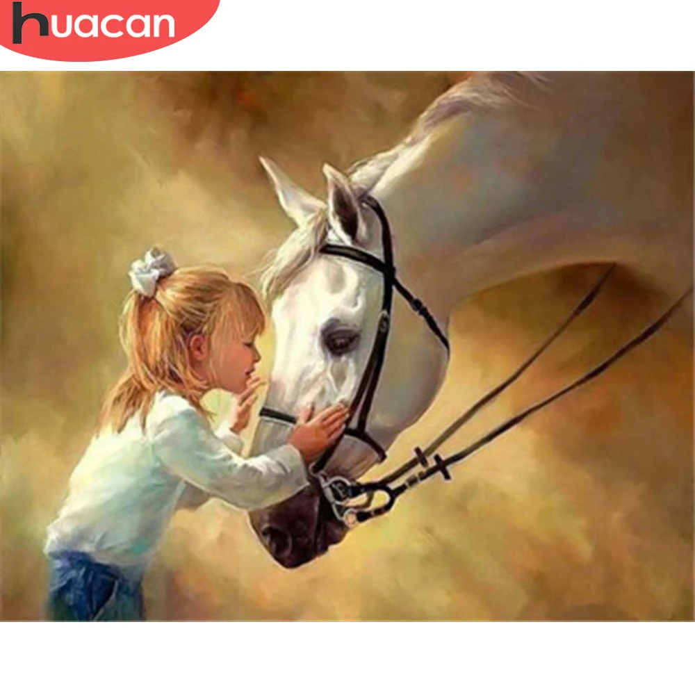 HUACAN картина по номерам девушка и Подарочная лошадь домашний декор живопись