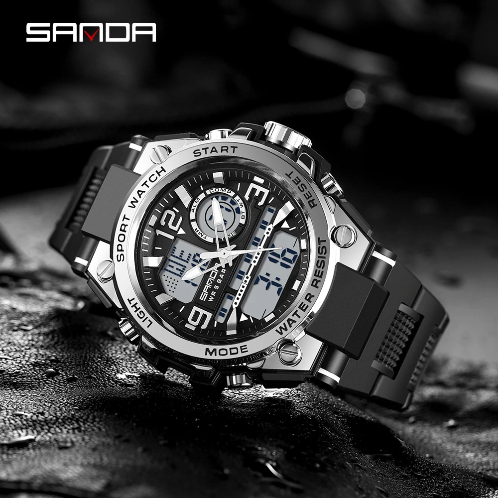 

SANDA Top Luxury Watches Men Military Army Mens Watch Waterproof Sport Wristwatch Dual Display Watch Male Relogio Masculino 6024