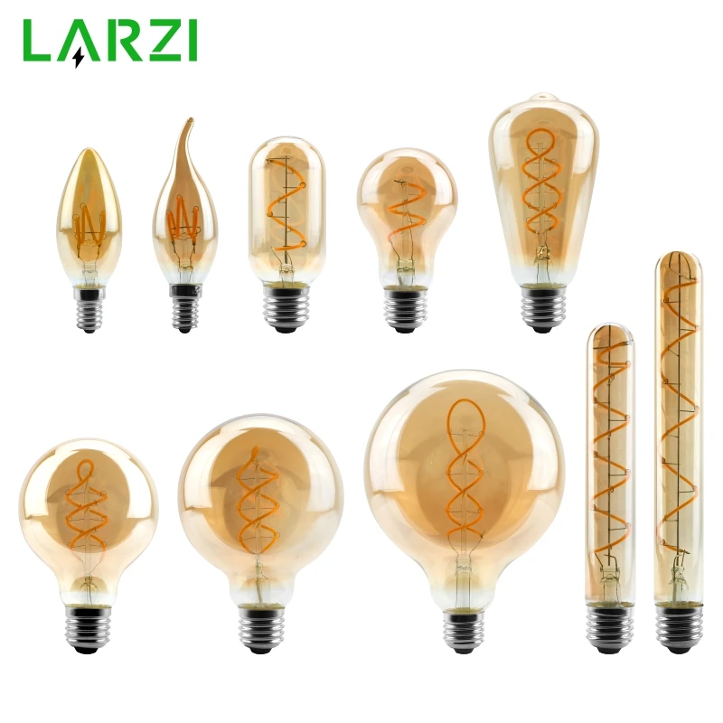 T45 ST64 G80 G95 G125 T225 Spiral Light LED Filament Bulb 4W 2200K Retro Vintage Lamps Decorative Lighting Dimmable Edison Lamp