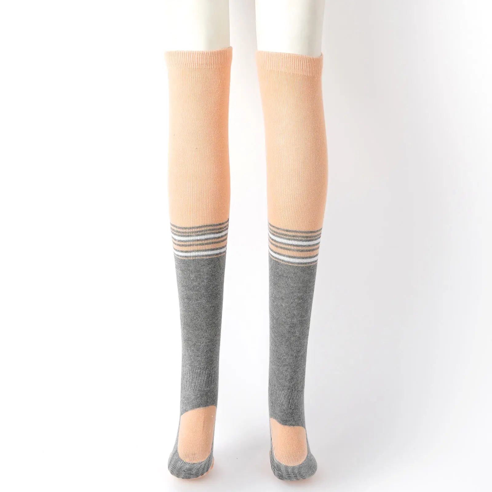 Осенне зимние теплые хлопковые носки полосатые длинные женские чулки до бедра