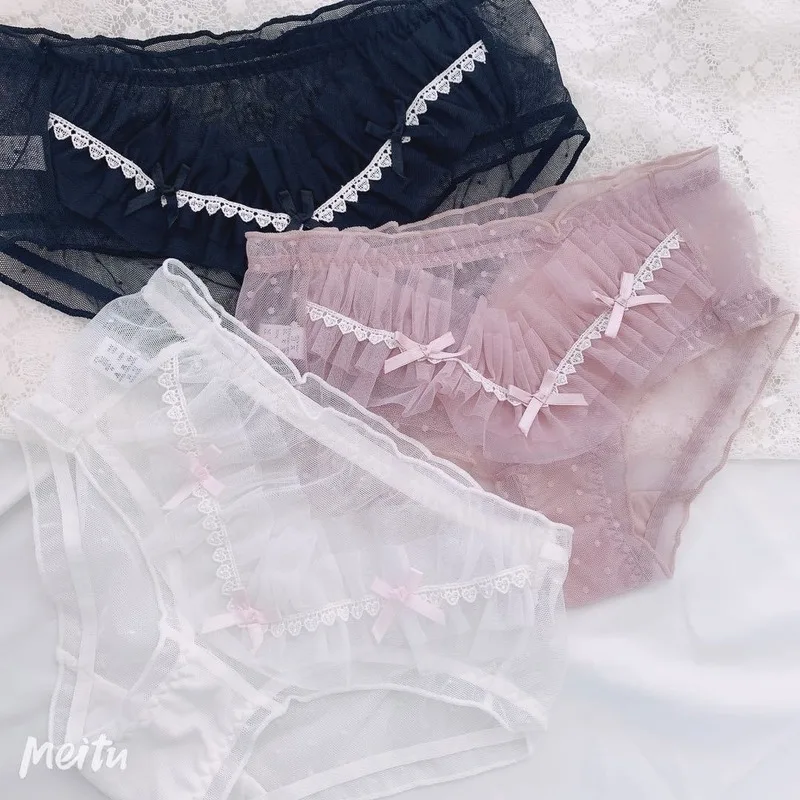 

Women's Thong Panties Semaless See Through Panty Japanese Sexy Mesh Transparent Briefs Kawaii Lingerie Femme Lace Underpants New