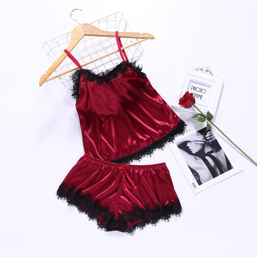 Комплект женской одежды для сна размера плюс сексуальный однотонный топ без