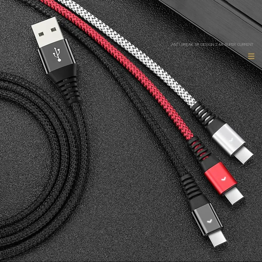 2.4A Type C кабель для быстрой зарядки мобильный телефон USB зарядный нейлоновый