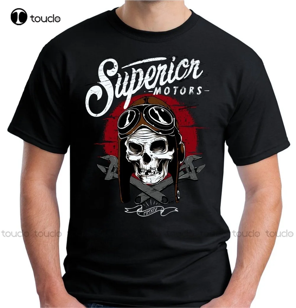 

In Of Mens Superior Motors Shirt Racer Skull Biker Old Skool School Motorcycle Hot Rod Unisex