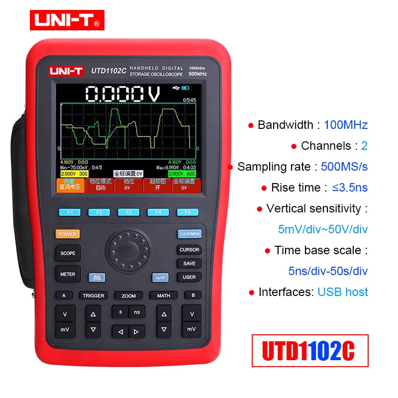 UTD1102C UNI-T UTD1062C UTD1102C UTD1202C Ручной цифровой осциллограф+ генератор сигналов+ мультиметр с USB - Цвет: UTD1102C