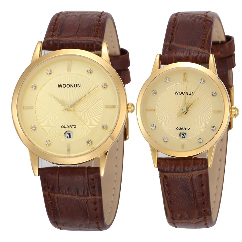 New Production 2023 WOONUN Luxury Brand Couple Watches for Lovers Leather Strap Quartz Wristwatch Casual Couple Bracelet Watches