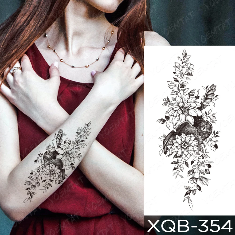 

Waterproof Temporary Sleeve tattoo Sticker Bird Wing Moon Flower Leaf Painted Arm tatto Male Women Body Art Fake tatoo Black