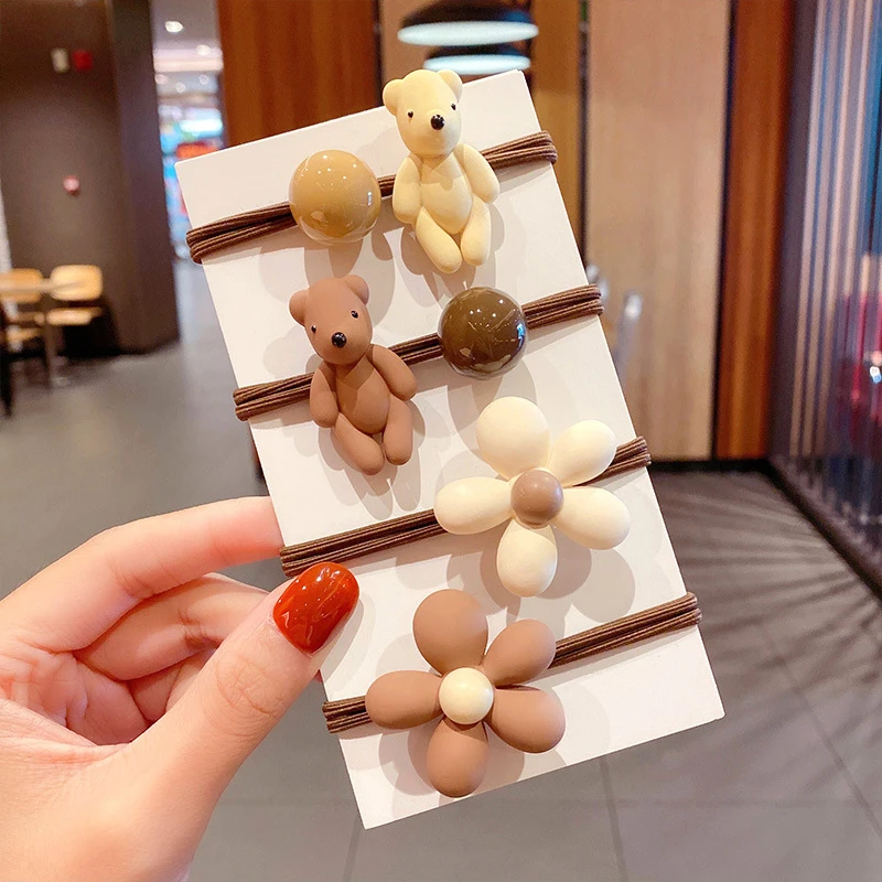 

Cute High Elasticity Hair Ring Cartoon Cute Animal Hair Bands Plastic Bear Flower Rubber Hair Ties Girls Gum Ponytail Holder