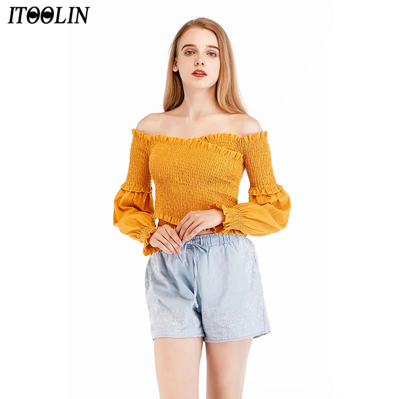 Женская рубашка с открытыми плечами ITOOLIN пляжный укороченный топ длинными