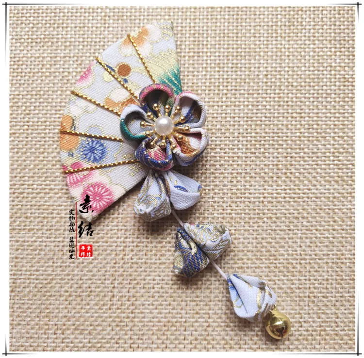 Handmade Tsumami Zaiku Kanzashi Fan Sakura Hair Clip Traditional Japanese Ancient Tassel Kimono Accessories Geisha Hairpin | Тематическая