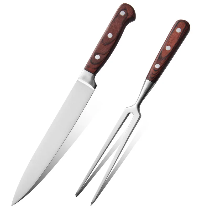 Juego de tenedor para trinchar barbacoa, herramientas de cocina de acampada, cuchillo de acero inoxidable de 8 pulgadas, tenedor para trinchar, 2 uds.-4