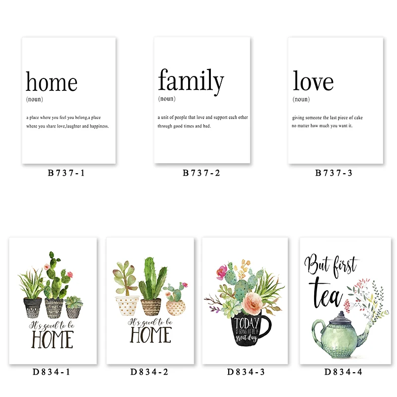 

Watercolor Cactus Succulent Green Plant Canvas Painting Family Home Love Definition Print Poster Wall Art Nordic Home Decor