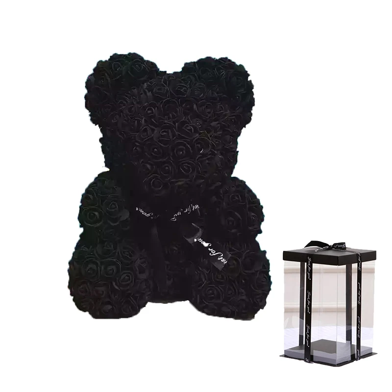 Black with box Мультфильм 25 см красная роза медведь Искусственные из ПЭ цветы плюшевый медведь Валентина Дети подарки на день рождения на Рождество Домашний декор дропшиппинг - Цвет: Black with box