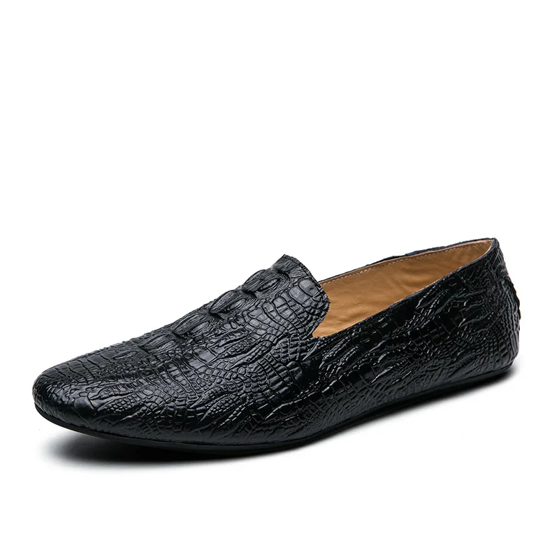

2021 cowhide crocodile pattern low-cut leather shoes men's peas shoes large size men's leather shoes