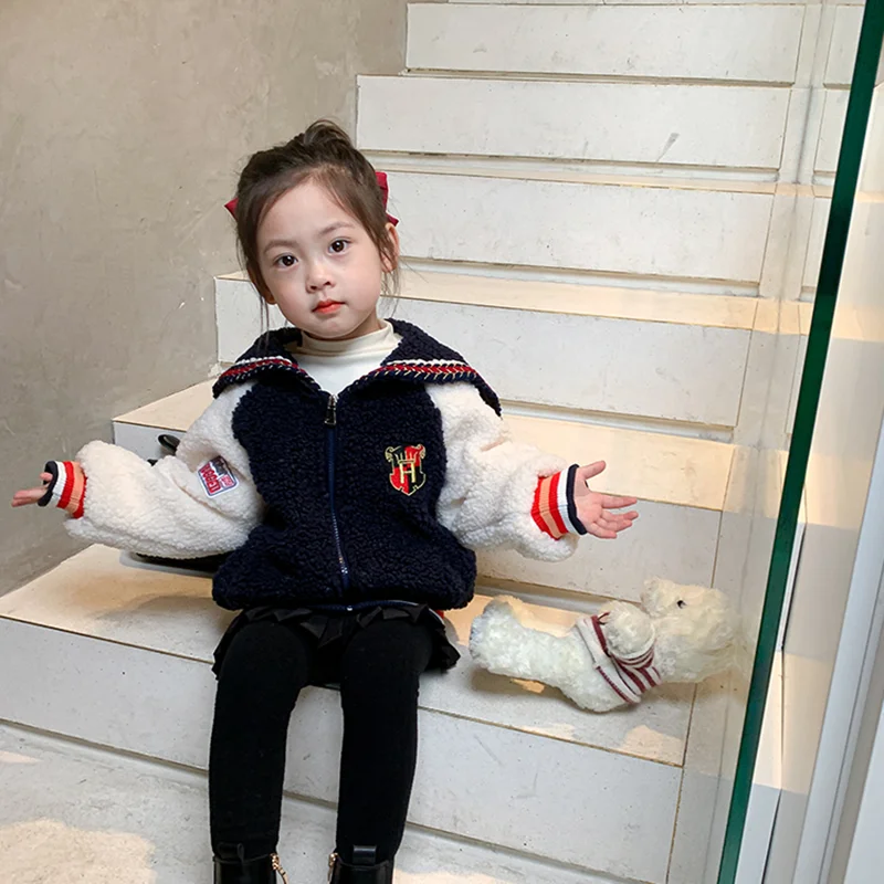 

Mila Chou Children's Baby Girls Long Sleeve Winter Plush Windproof Coat Thicken Warm Pocket Outwear 2-8 Y Kids Baseball uniform
