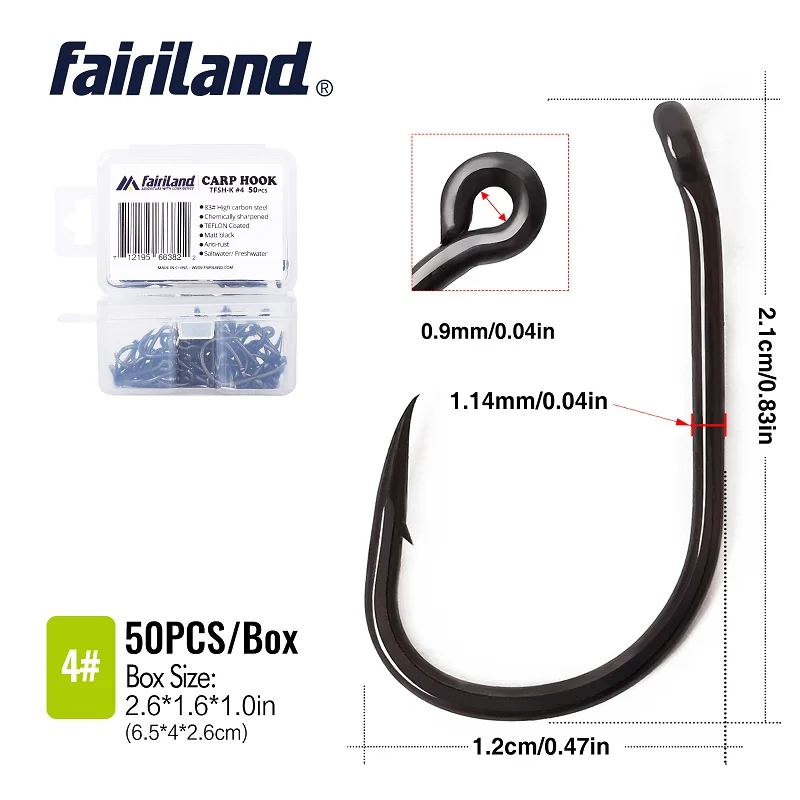 TFSH K4 50 PCS 100 шт./лот, TFSH-K, матовые, черные, с тефлоновым покрытием, крючки для ловли карпа 2#4#6#8#10#, острые Крючки, клюв, колючие рыболовные крючки с коробкой, 50 шт - Цвет: TFSH K4 50 PCS