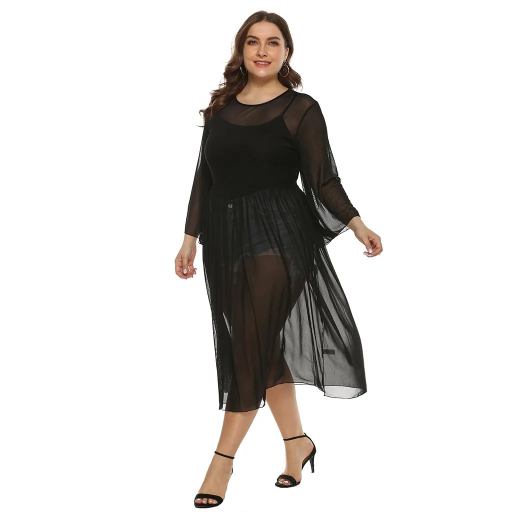 Женское сексуальное прозрачное Сетчатое платье свободного покроя с длинным