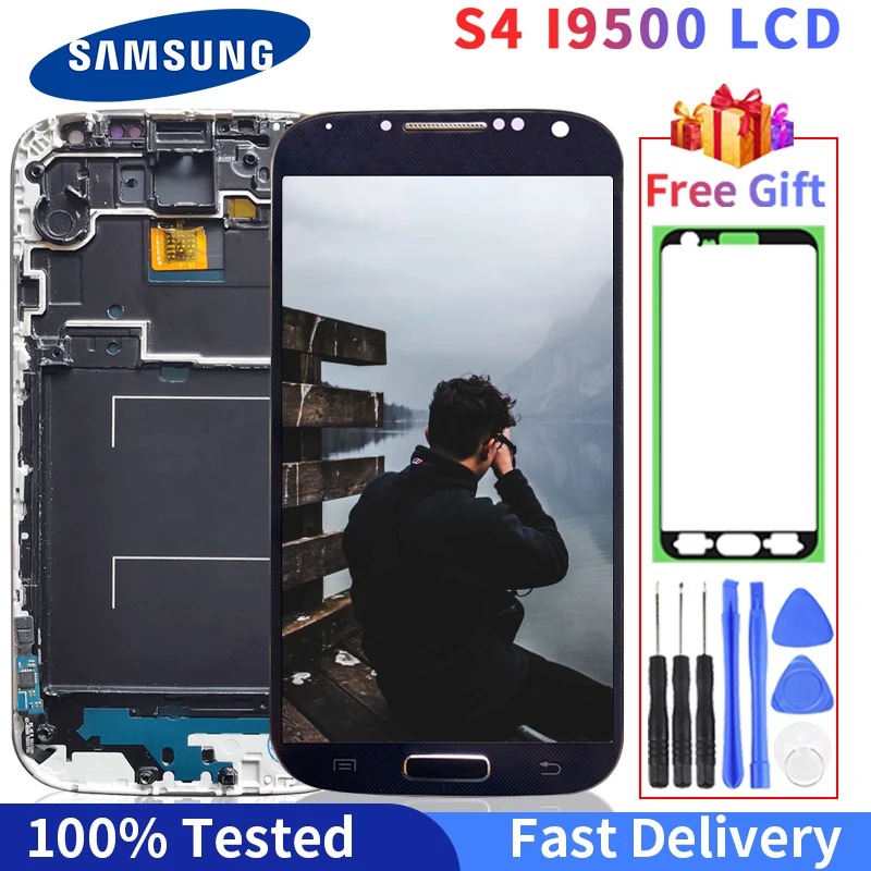 

100% Оригинальный ЖК-дисплей с рамкой для SAMSUNG Galaxy S4 дисплей i9500 i9505 i9506 ЖК-сенсорный экран дигитайзер в сборе с подарком