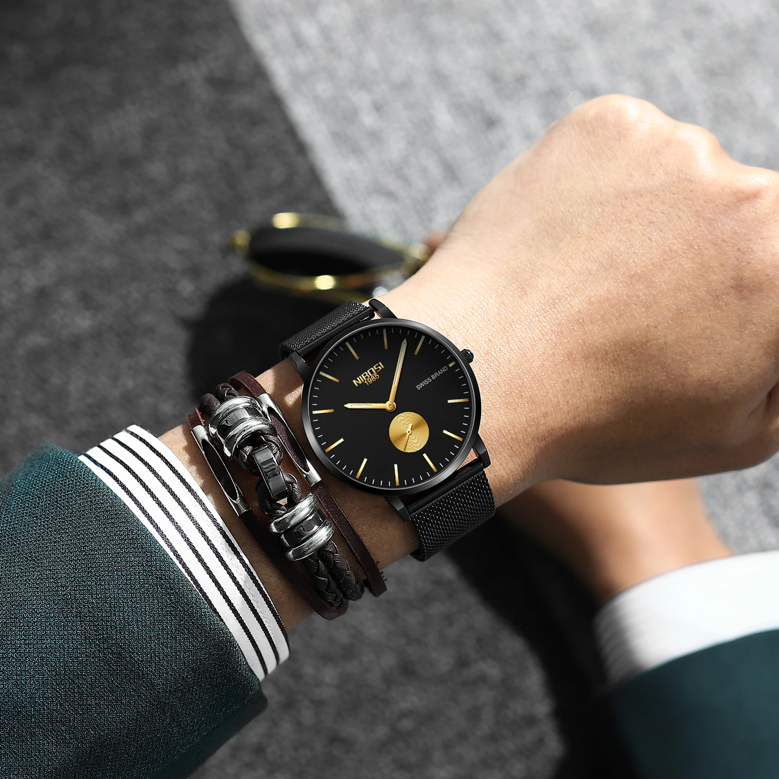 Часы наручные NIBOSI Мужские кварцевые модные брендовые Роскошные ультратонкие