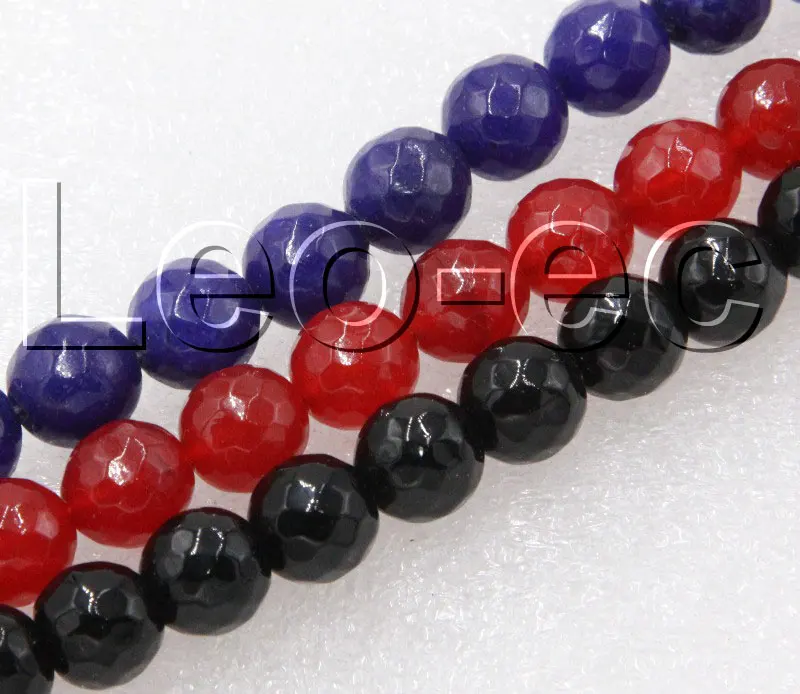 

8mm Faceted round red blue jades black agates Stone Loose Beads Strand ForJewelry Making 15" V1244