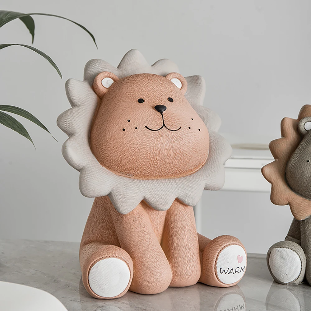 Большая копилка со львом из смолы для монет контейнер наличных мультфильмов