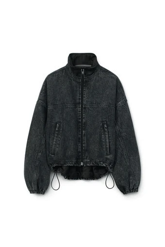 

2020 Autumn Loose Foam Print Quilted Sports Denim Jacket Black Blue