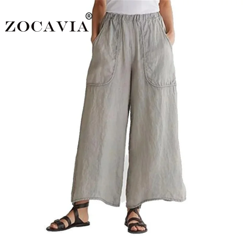 

S-5XL Wide Pants for Women Summer Big Pocket Linen Cargo Pants Vintage Trousers Women Casual Streetwear Plus Size Oversize Pants