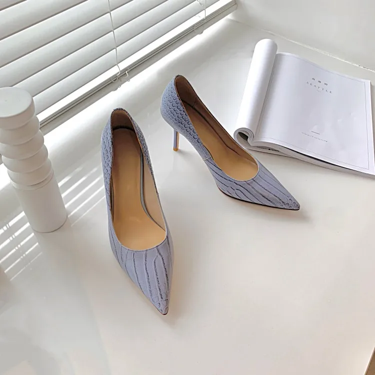 

MLJUESE 2021 Women Pumps Soft Cow leather Autumn Spring Checkered Pink color Pointed toe High heels pumps size 34-40