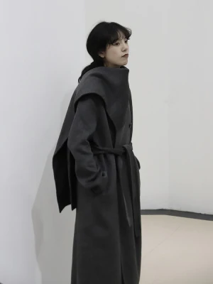 

The design feels thickens the wool double-sided cloth medium-length black coat 2020 new style wool coat