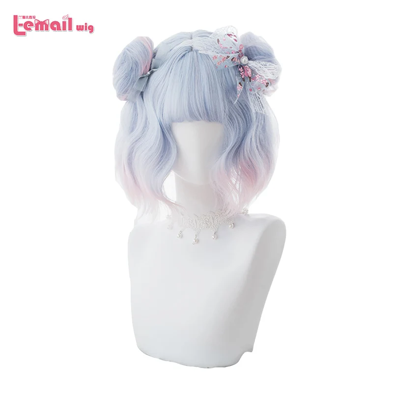Парик L-email голубой градиент розовый парик Лолиты волнистый короткий Косплей с
