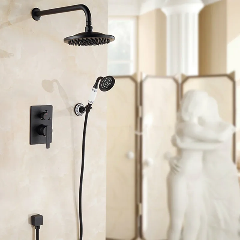 bathroom shower set brushed rainfall shower faucet wall mounted shower mixer 8 shower head hot and cold mixer diverter set free global shipping