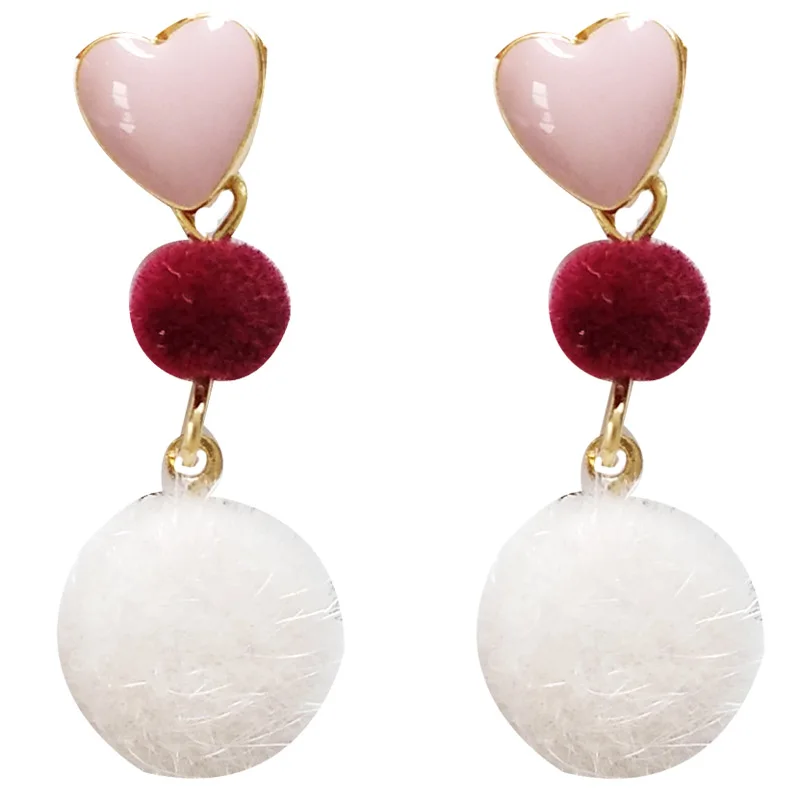 

Fashion Sweet Earrings Hot Selling Autumn Winter Style Red White Warm Pompon Ball Drop Earrings For Girl Lady Modern Jewelry