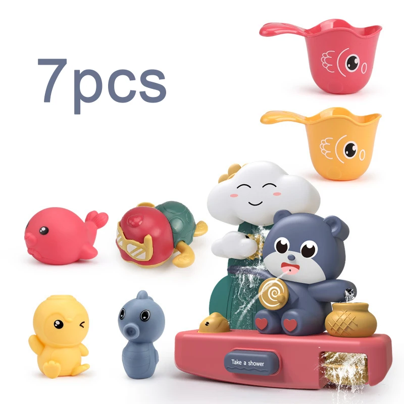 

QWZ New Bath Toys Pipeline Water Spray Shower Game Clouds Bear Children Swimming Bathroom Bathing Shower For Kids Gifts