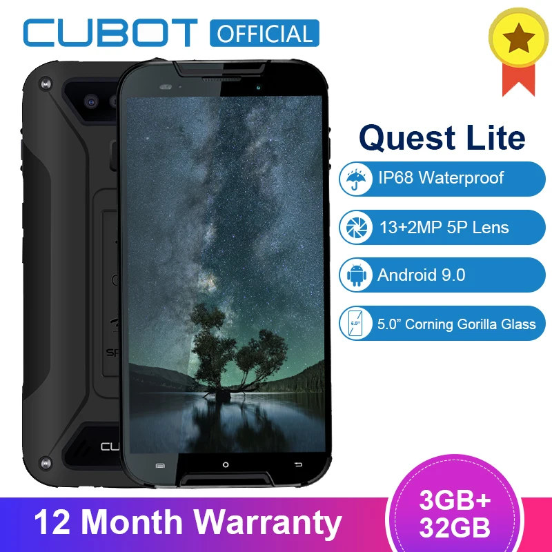 Cubot Quest Lite Android 9,0, 3 ГБ, 32 ГБ, MT6761, четырехъядерный спортивный телефон, 5,0 дюймов, IP68, водонепроницаемый, для лица, ID, 5 P, объектив, две камеры, Celular