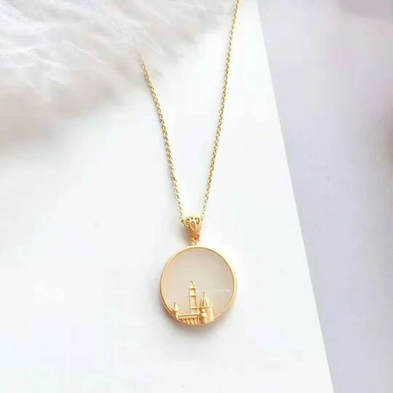 JoursNeige Подвеска из натурального камня белого цвета круглые подвески с мозаичным