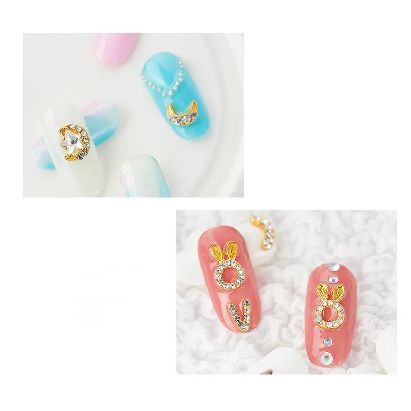 

10pcs High Quality Alloy Circle Diamond Star Month Metal Fittings Hollow Alloy Rhinestone DIY Nail Art Decoration Design