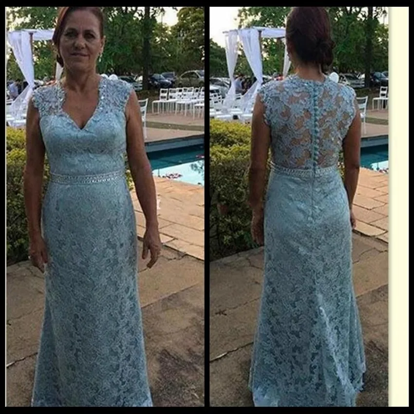 

Vintage Light Sky Blue Lace Mother of the Bride Dresses Formal Women Wear Evening Dresses Wedding Party Guests Dresses