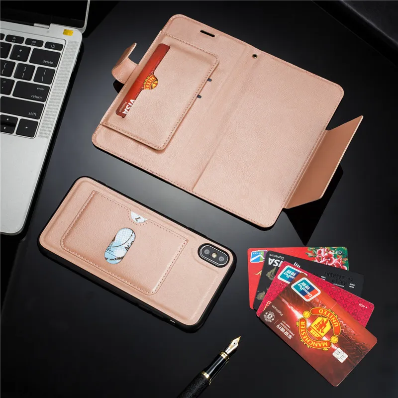 Ретро PU кожаный чехол для iPhone 7 6 6S 8 Plus чехол iPhone X XS Max XR Чехол Съемный 2 в 1 визитница для телефона - Цвет: Gold