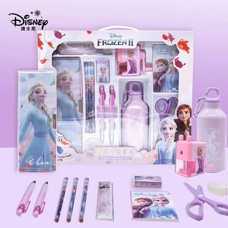 

13-piece set Disney quick-frozen stationery set cute water bottle stationery box pencil sharpener gel pen notebook learning gift
