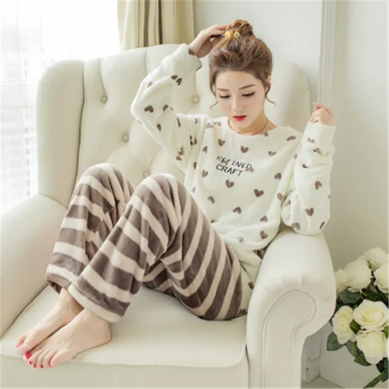 

Autumn Winter Women Pyjamas Sets Pajamas Sleepwear Suit Thick Warm Coral Flannel Nightgown Female Cartoon Animal Pajamas