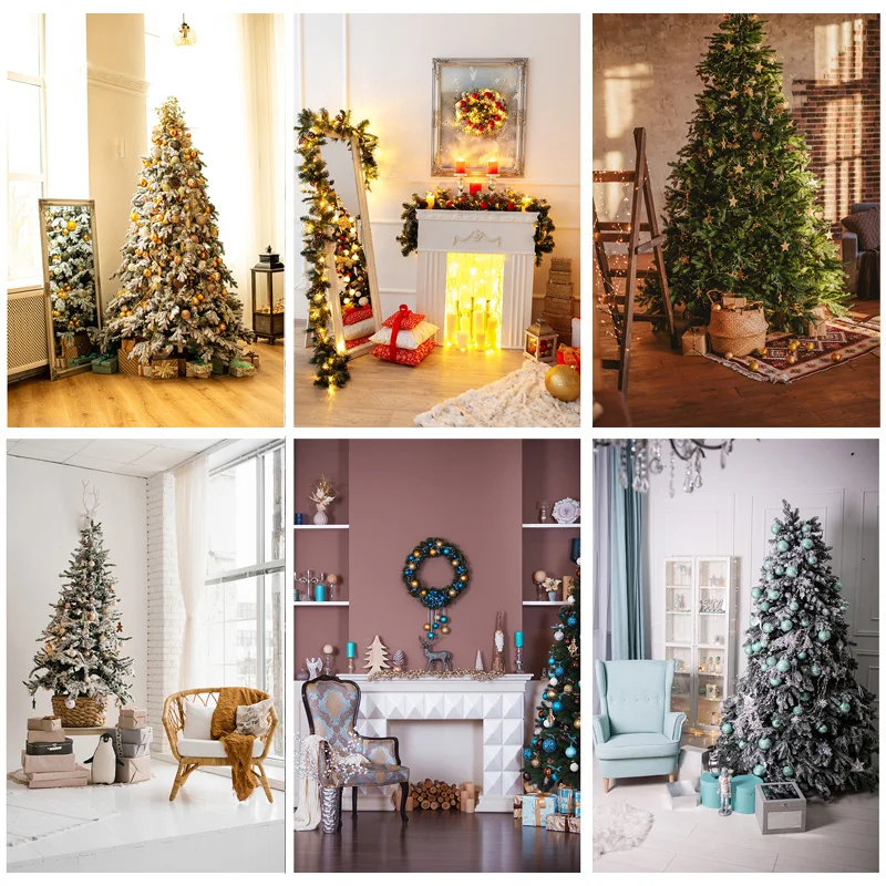 

Christmas Theme Photography Background Christmas Tree Fireplace Children Portrait Backdrops For Photo Studio Props 21524 JPW-39