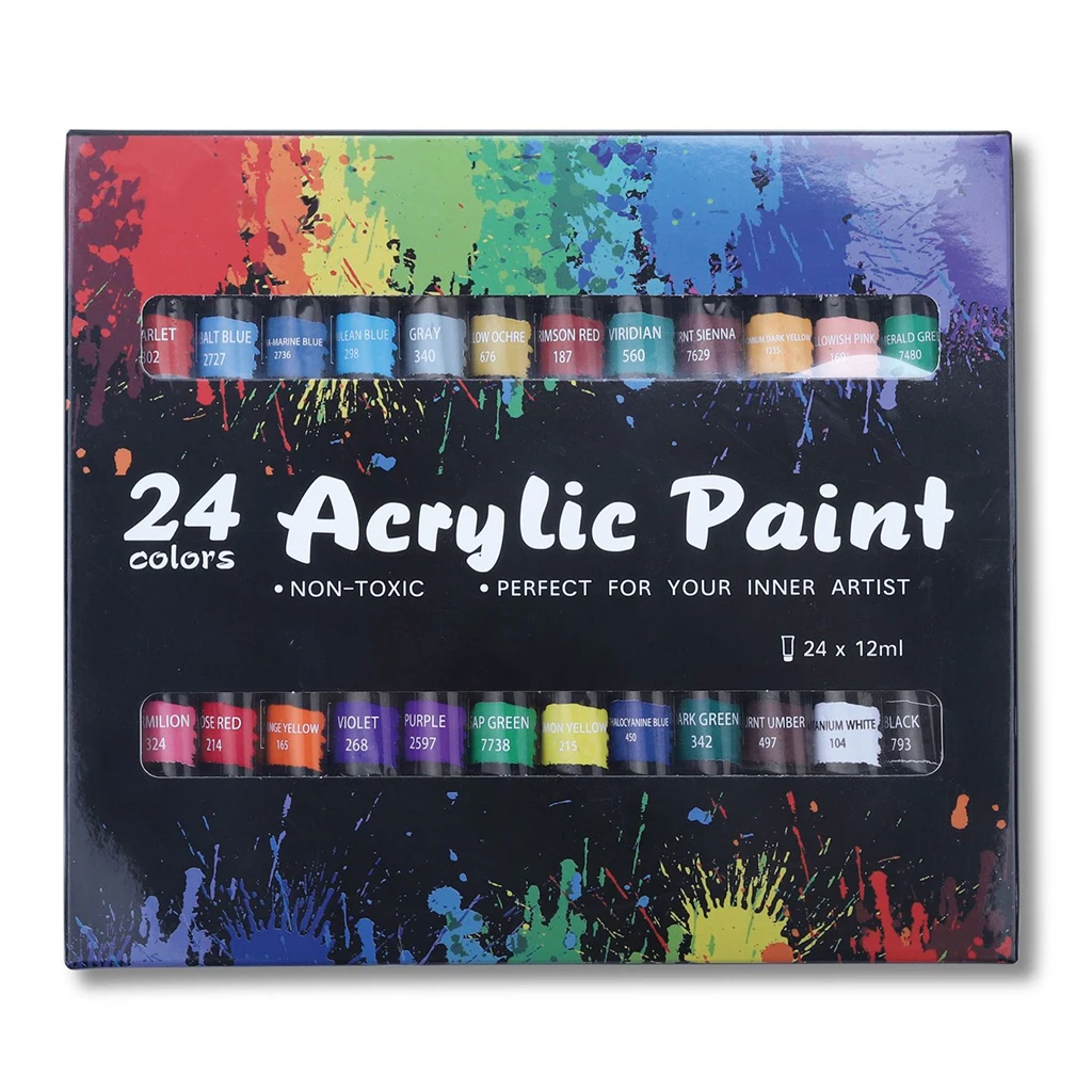 

High Quality Acrylic Paint Set 24 Color 12ml Non Toxic Non Fading Pigment for Kids Adults Beginner Professional Artists