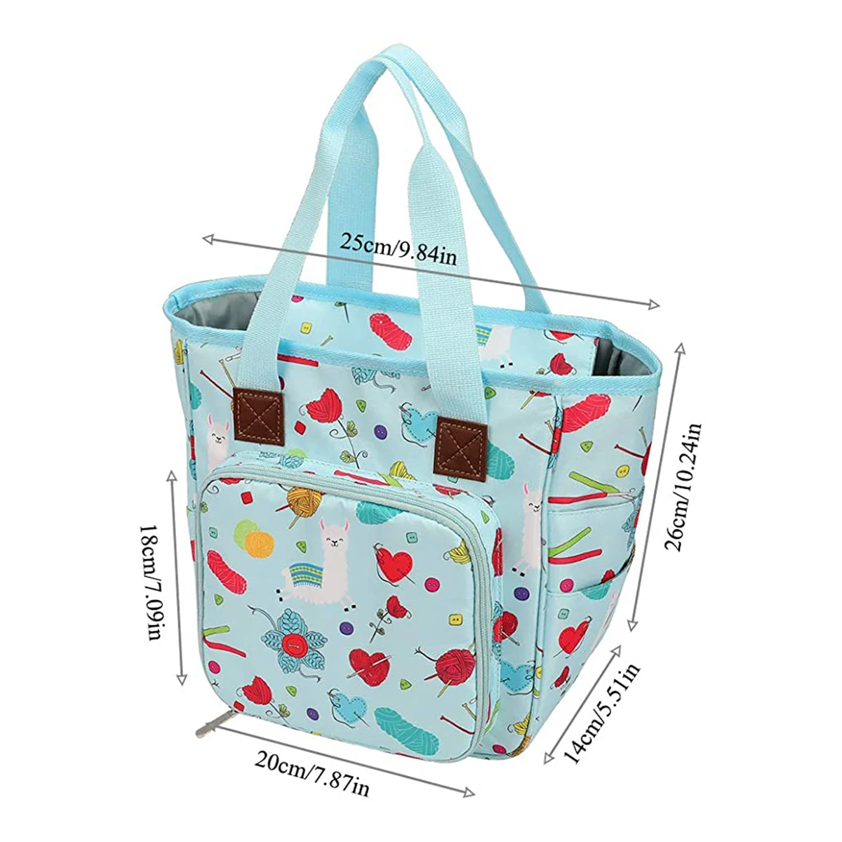 

Yarn Fabric Storage Bag Blue Cartoon Patterns Printed Oxford Cloth Tote Bag with Individual Inner Pocket